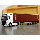 Camion VOLVO FH16 GLOBETROTTER XL blanc 2021 + remorque container 1/24